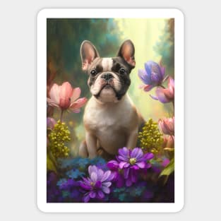 Pied French Bulldog Flower Garden Card Sticker